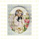 VICTORIAN VIOLET ANGEL GIRL HOLD KITTY CAT ROSE* UNSET PORCELAIN CAMEO CAB