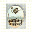 4 VICTORIAN KITTY CAT WATCHING MONKEY WALKING ROPE* UNSET PORCELAIN CAMEO CAB