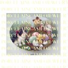 2 VICTORIAN KITTY CAT WATCHING CHICKS EASTER EGGS* UNSET PORCELAIN CAMEO CAB