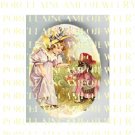 VICTORIAN GIRL KITTY CAT CARRYING EASTER EGGS* UNSET PORCELAIN CAMEO CAB