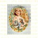 VICTORIAN  GIRL  HOLD KITTY CAT PUPPY DOG YELLOW ROSE  * UNSET PORCELAIN CAMEO CAB