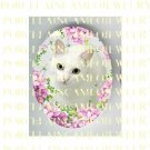 GREEN EYES WHITE CAT WITH VIOLET   * UNSET PORCELAIN CAMEO CAB
