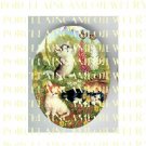 3 KITTY CAT GARDEN CHASING BUTTERFLY   * UNSET PORCELAIN CAMEO CAB