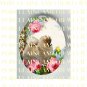 POMERANIAN DOG CHASING BUTTERFLY ROSE* UNSET PORCELAIN CAMEO CAB
