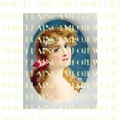 VICTORIAN RED RIBBON LADY WITH DAISY CAMEO PORCELAIN CAB