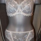 32e ivory underwired lace bra thong set with blue embroidery new with tags