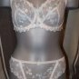 36hh ivory underwired lace bra thong set with blue embroidery new with tags