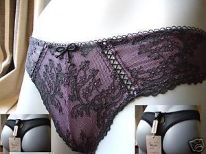 young attitude lace thong black & lilac size medium new with original tags