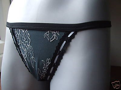 body one black mint embroidered medium thong BN