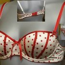 32b la senza ivory & red satin push up bra bnwot