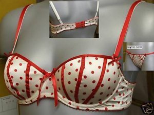 32b la senza ivory & red satin push up bra bnwot