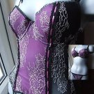 32b bodyone black purple embroidery boned corset pushup