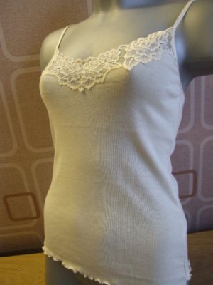 ex kew cotton & diamonte lace ivory vest 12/14 M BN
