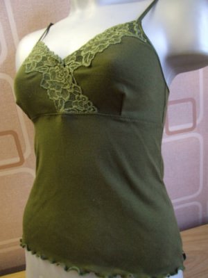ex kew cotton & lace dark green shaped vest 8/10 XS BN