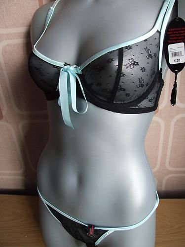 32a sexy satine mademoiselle black mint half cup bra BN