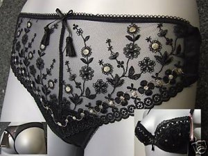 Gossard black & gold lace g string  thong xs 8/10 BNWT