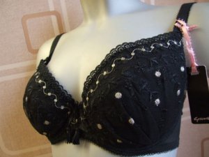 32a Gossard black gold lace padded Plunge Bra BNWT