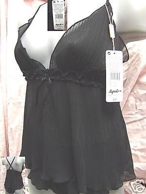 lepel black pleated short negligee set size 8/10 BNWT