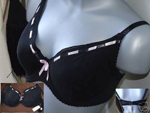 38f black padded underwired bra with pink ribbon BN