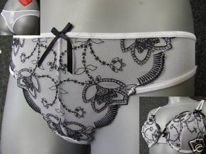 xsmall littlewoods white & black embroidery thong BNWT