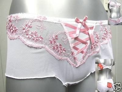 small littlewoods white & pink embroidery boyshorts BNW