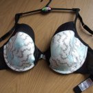 34f m&s cream black print satin padded pushup bra BNWOT