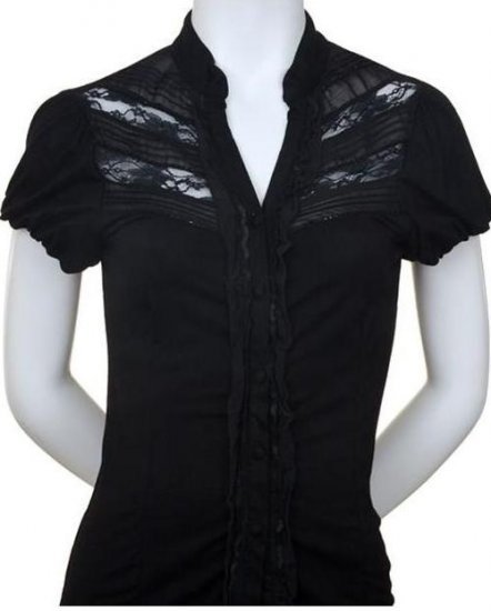 Large Size Black Lace and Ruffle Top For Women