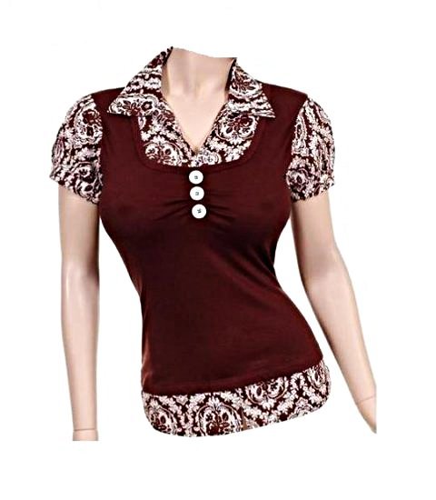 Medium Size Women's Chocolate Brown Collar Blouse