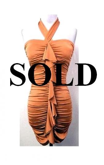 Medium Size Trendy Orange Halter Ruffle Dress