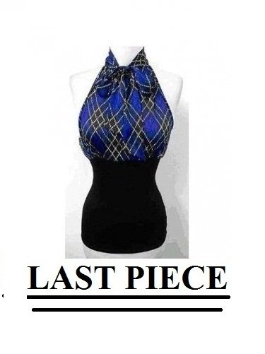 Small Size, Sexy Blue Plaid Halter Tank Top for Juniors