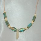 Blue Green Pottery Wood and Glass Beads Handcrafted Earring Necklace Set LKJ