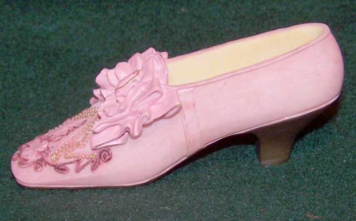 Pink Miniature Ceramic/Porcelain Low Heel Shoe w/Large Bow