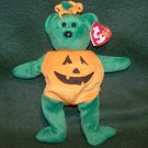 Retired Ty Beanie Babies Tricky Halloween Pumpkin Bear Plush W/Tag