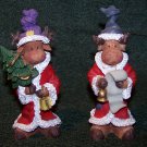 2 Christmas Moose Figurines – Dressed as Santa – 1 with Tree & 1 with List -