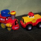 2 Hasbro Tonka Maisto Mini Metal Die-cast Chuck & Friends Red Train and Yellow/Red Pickup Truck