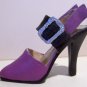 Miniature Shoe – Purple with Large Black Strap and Silver Buckle – Black Spike Heel