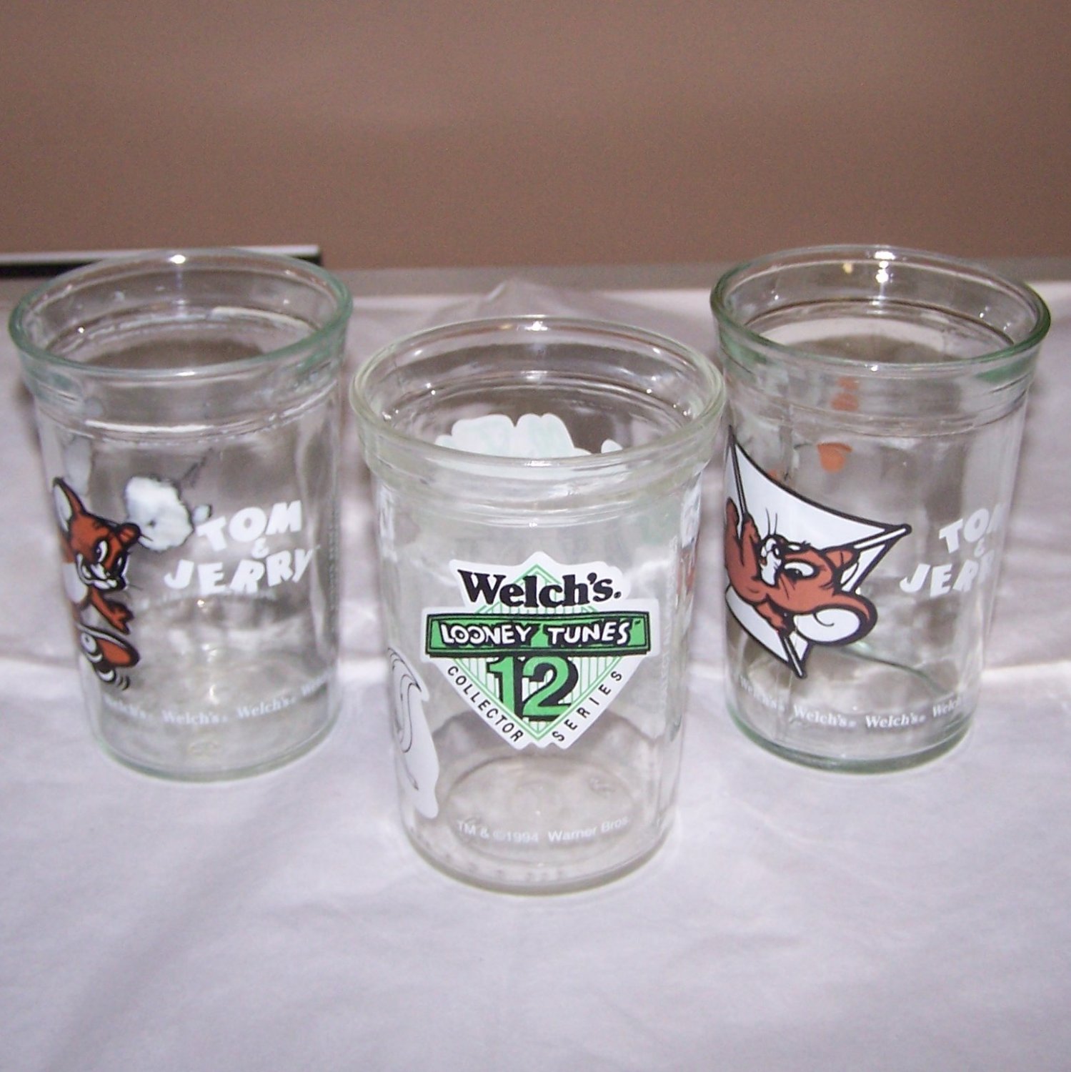 Vintage Welch’s Jelly GLASSES Set of 3 2 Tom & Jerry & 1 Looney Tunes