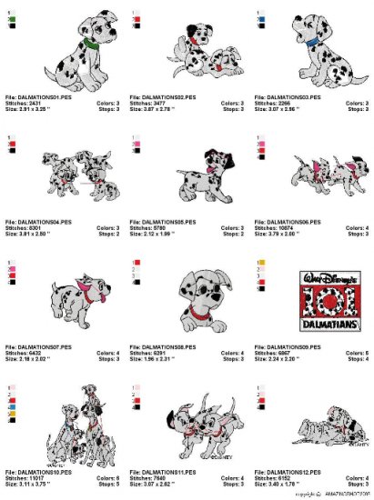 101 DALMATIANS - 18 EMBROIDERY DESIGNS INSTANT DOWNLOAD