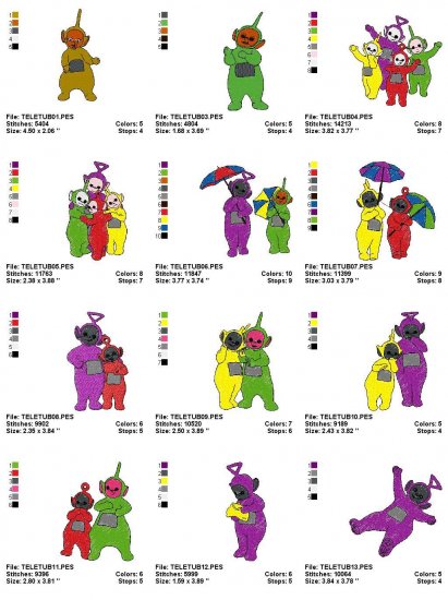 Teletubbies 30 Embroidery Designs Instant Download 4820