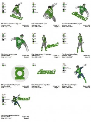 GREEN LANTERN - 10 EMBROIDERY DESIGNS INSTANT DOWNLOAD