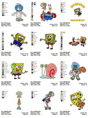 SPONGEBOB SQUAREPANTS (2)  - 12 EMBROIDERY DESIGNS INSTANT DOWNLOAD