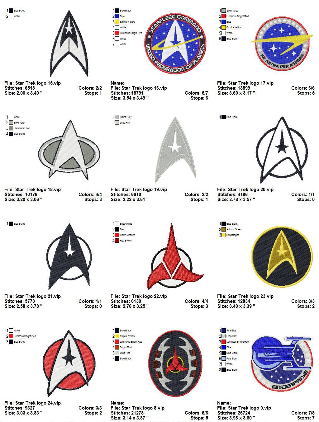 STAR TREK LOGO 2 12 EMBROIDERY DESIGNS INSTANT DOWNLOAD