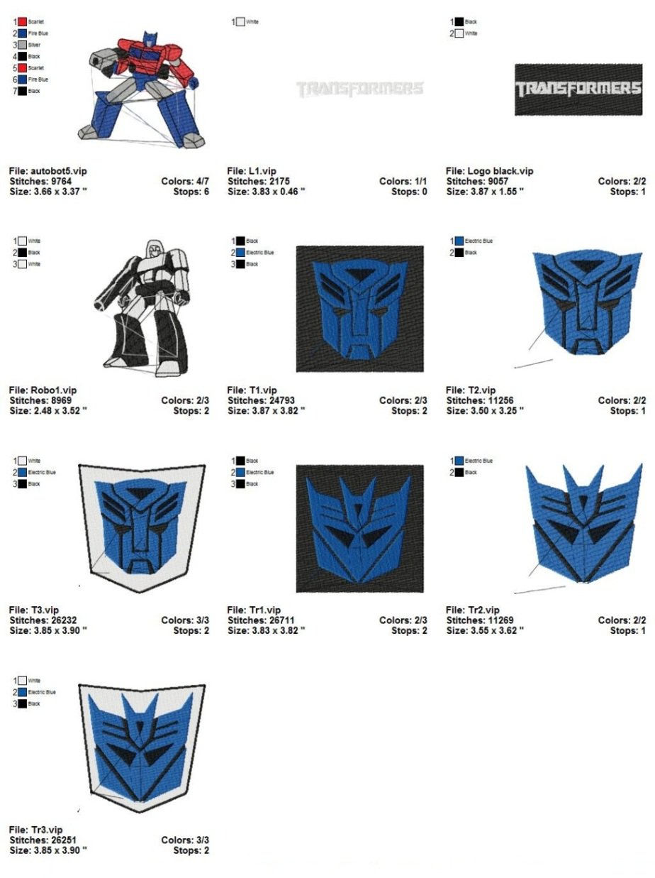 Transformers 1  14 embroidery designs instant download