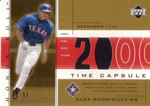 ALEX RODRIGUEZ 2002 UD HONOR ROLL TIME CAPSULE JERSEY #AR3 SP# 43/99 GOLD RANGERS AllstarZsports.com