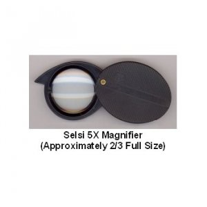 SELSI 5X MAGNIFIER - SWING OUT GLASS LENS 25MM IN DIAMETER - BLACK PLASTIC FRAME