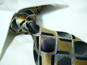 Gold/black check silk tie SW1370