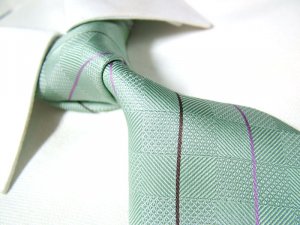 Light green silk check necktie SW1212