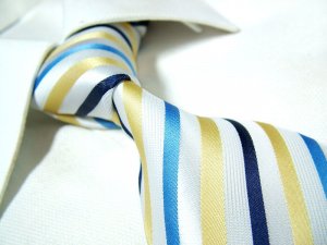 Yellow/blue/white stripe silk necktie SW1270