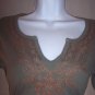 NWT AQUA olive green v-neck Boho l/s long sleeve fitted shirt S