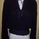 NWT Jones New York black Silk sheer smocked shirt blouse 10 M